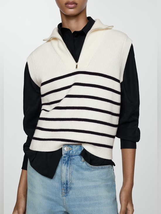 Mango Sweaters - Mango Navy striped knitted gilet with zip NWT